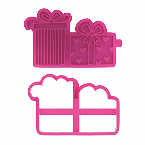 LissieLou Birthday Presents Cookie Cutter and Stamp Happy Birthday Icing Stamp Fondant Embosser - Light Pink