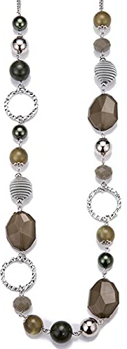 Bulinlin Damen Lange Perlenkette Statement Boho Silber Metallkette Hochzeitstag Modeschmuck Geschenke Pullover Halskette für Frauen