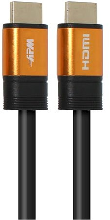 APM 590467, Cordon HDMI 3m 4K Ethernet, Cable HDMI Long Connecteurs Male/Male, Accessoires pour TV et Vidéo, Résolution Exceptionnelle 4 x HD 1080p, Gestion des Vidéos 3D, Noir et Doré