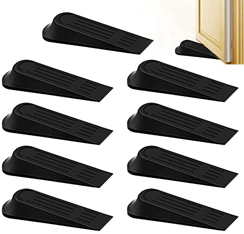 Fermaporta antiscivolo nero con cunei di fermaporta in plastica antiscivolo, in plastica, antiscivolo, resistente, per casa e ufficio, 10 pezzi