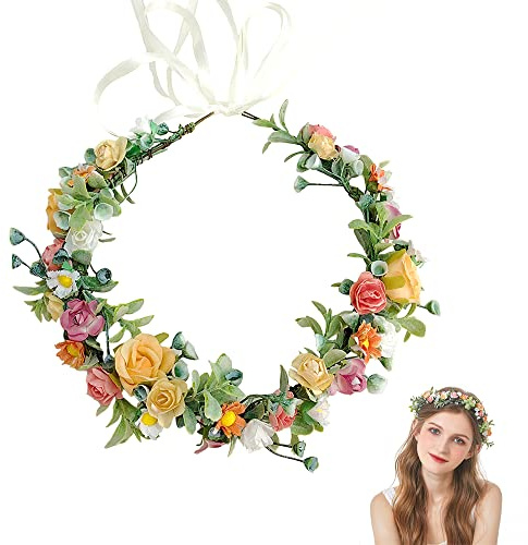 Stirnbänder Blumenkranz, Stirnband Blumen, Hochzeit Blumenkrone, Kranz Kopfschmuck, bunte Rosen und Xiao Zou Ju trägt einen Kranz, Hochzeit Haarzubehör für Mädchen Bräute Frauen