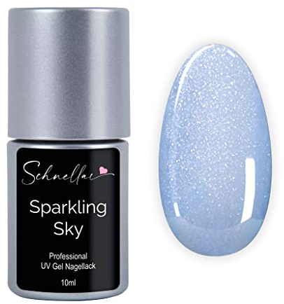 SN Nageldesign Blue Galaxy UV Nagellack blau Shimmer LED hellblau Gel Nail Polish Lack blue Farbgel Nails deckend 10ml