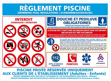 Signalétique.biz France -Panneau Reglement Piscine PVC 1,5 mm 1200 x 840 mm Grand Format