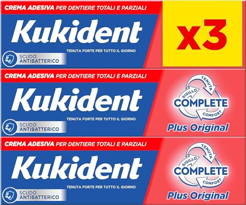 Kukident Crème adhésive complète pour prothèses dentaires totales et partielles, tenue forte, saveur fraîche. Lot de 3 x 35 g