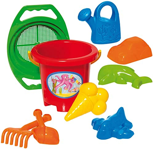 DOHÁNY Sandspielzeug Set Schaufel Rechen Eimer Förmchen Sieb Gießkanne Kinder Eimergarnitur 9-TLG.