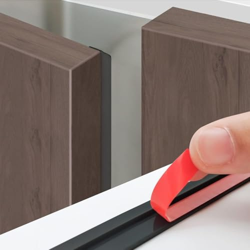 Naconmlet 9.8 Ft*5 Pcs Cabinet Door Seal Strip Weather Stripping Gap Filler,Silicone Cabinet Door Dust Strips Suitable for Wardrobe and Cupboard,Rubber Seal Strip,Keep Cleaning Dry(Black