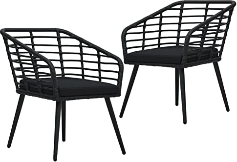 Mogou Gartenstühle 2 STK. mit Auflagen, Gartenmöbel, Balkonstühle, Chair Outdoor, Hochlehner, Balkonmöbel, Essstühle, Balkon Stuhl, Bistrostuhl, Poly Rattan Schwarz