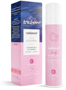 Aqualogica Radiance+ Dewy Sonnenschutz mit Wassermelone & Niacinamid | LSF 50+ | PA+++ | schützt vor UVA, UVB | für kompletten Sonnenschutz | 50g