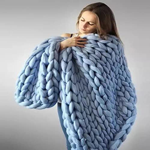 MHUQIA Gestrickte Decke Grobstrick 200x200cm, Grobstrick Decke Grobe Strickdecke Babydecke Wolle Garn Handgefertigt Haustier Bett Stuhl Sofa Arm Stricken Decke Zuhause Deko