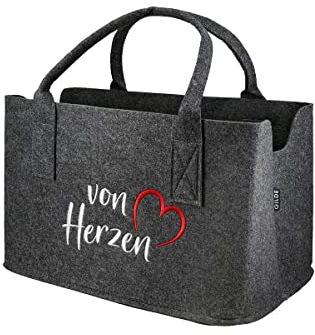 Generisch MF Filztasche in Dunkelgrau von Herzen Shopper Tragetasche, Handtasche, Geschenk, Einkaufstasche, Herz, Liebe 40cm Filz