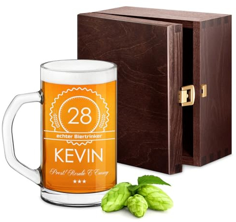 Maverton Bierseidel mit Gravur personalisiert - klassischer Bierkrug 640 ml - Bierglas für Mann - Bierhumpen für Biergenießer - Maßkrug zum Vatertag - zu Weihnachten - Biertrinker