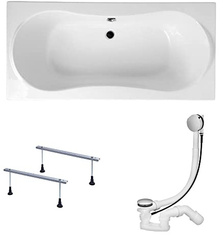 KOLMAN Badewanne LONG Rechteck 170x80 ohne Verkleidung, Ablaufgarnitur und Füßen Komplettset 3in1 Premium Original Acryl Wanne Siphon