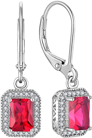 YL Damen Ohrhänger 925 Sterling Silber Juli Geburtsstein Rubin Quadrat Ohrringe