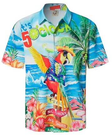 Hardaddy Men's Summer Hawaiian Shirts Funny Performence Printed Casual Button Down Bowling Shirt(Color12,XL)