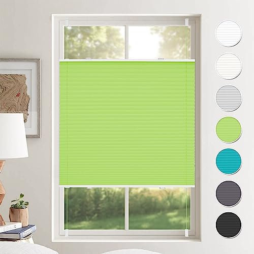 Plissee ohne Bohren Plissees Klemmfix Grün 35x130cm(BxH) Jalousie Plisseerollo Blickdicht Fensterrollo innen ohne Bohren Sichtschutz & Sonnenschutz Rollos für Fenster ohne Bohren