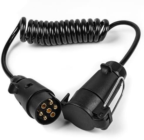 AOHEWEI Câble d'extension pour remorque à 7 Broches 2 m 12 V Connecteur spiralé à 7 Broches avec fiche pour attelage de remorque, Caravane, Camion, Bateau | Connecteur pour barre de remorquage caravane véhicule camion 7 voies type N