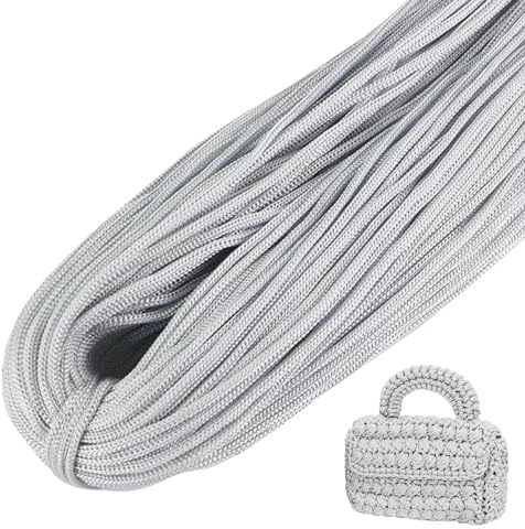 LEREATI Polyester Garn, Makramee Garn 3mm x 200m Polyester-Seil Polypropylen-Kordel Makramee Schnur Geflochten für Handtasche, Häkeltasche, Strickwaren, Wohndekorationen (Hellgrau)