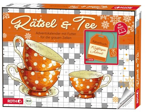 ROTH Rätsel & Bio‑Tee Adventskalender, 24 Teebeutel mit Rätselbuch, Geschenkidee zu Weihnachten
