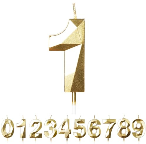 FUZVOL Birthday Cake Candles, Gold Number 1 Candle,Cake Topper Decorations