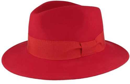 Breiter Damen Filzhut Wollhut Knautschbarer Traveller Damen-Hut aus 100% Wolle Mittelrot S