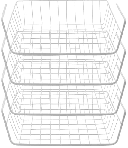 MUNGHOK Juego de 4 cestas de metal para armario, color blanco, para armario, despensa, estantería, etc