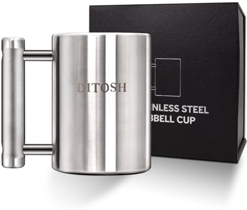DITOSH 8kg/17.6lb Heavy Coffee Mug Challenge 304 Stainless Steel Dumbbell Cups Silver Overweight Sports Water Cup for Fitness Training Arm Strength Prank Gift Home Gym Workout Equipment 300ml/10.2oz