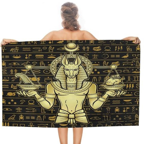 Mikrofaser Strandtuch Abstrakter Altägyptischer Anubis Strandtücher Schnell Trocknendes Duschtücher Groß Badetuch Groß, Für Schwimmbad, Schwimmen, Strand, 80x130cm