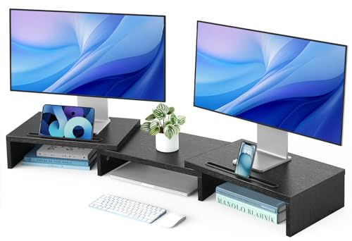 HUANUO Supporto Monitor Scrivania Doppio, Rialzo Monitor da Scrivania Regolabile con 2 slot, Supporto Monitor per 2 Monitor, Supporto Multiuso Scrivania per Computer, Laptop, PC, Nero