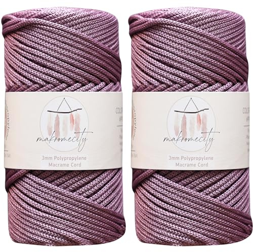 Makromecity 2 Strang Makramee Garn 3mm x 120m Pflaumen Premium Polyester Makramee Schnur Polypropylene Basteln für Wandbehänge Umhängetasche Handtasche Runner Schnullerkette Platzteller