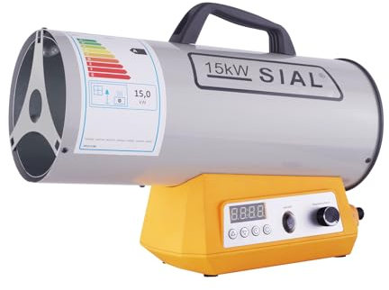 SIAL 15kW Gasheizgebläse Heizkanone Gasheizer Heißluftgebläse Bauheizer Heißluftgenerator Gas Heizgerät Heizstrahler Elektronischer Thermostat/Automatische Abschaltung, Silber
