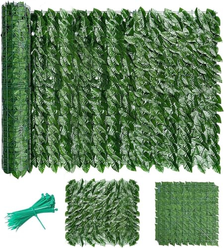Yoeoefuo Efeu Sichtschutz Terrasse Gartenhecken Balkon Künstliche Hecken 1x1m 1x5m 1x10m Künstliche Pflanzenwand Gartensichtschutz Schattennetz Grüner Zaun Sichtschutzwände(Color:Style 2,Size:1x10m)