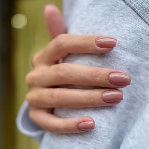 MouYou 24 Stück Press on Nails Kurz,Square Einfarbig Pink Nude Fake Nails Full Cover Kunstnägel mit Nagelkleber,Eckig Natural Nackt Acryl Künstliche Fingernägel für Frauen & Mädchen