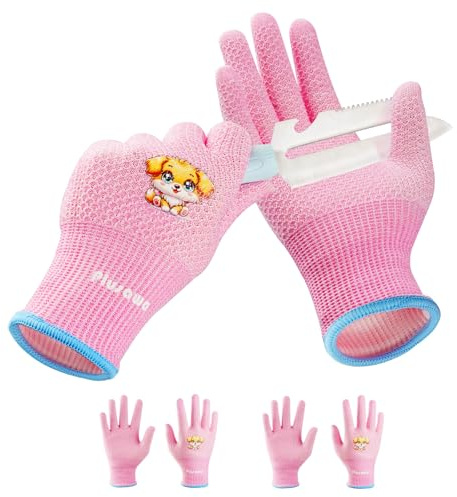 Skärbeständiga barnhandskar, lämpliga för ridning utomhus, trädgårdsarbete, handarbete etc. Rosa, 2 par, M