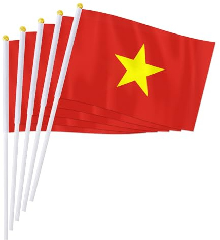 PTEROSAUR 50 Pack Vietnam Handheld Flag, 5.5x8.2 Inch Vietnamese National Small Flags, World Southeast Asian Countries Vietnam Hand Held Stick Waving Flag (50)