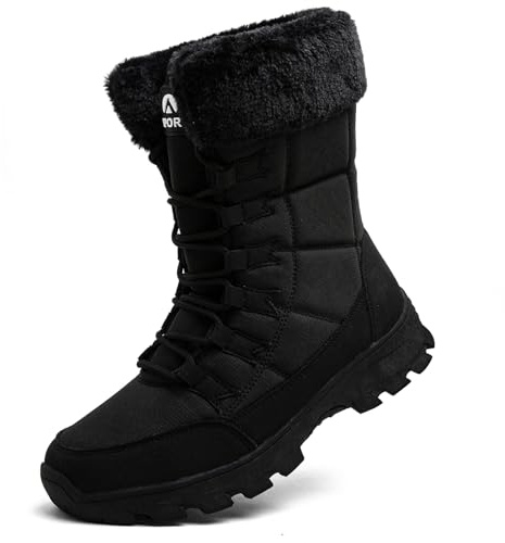 Topwolve Snow Boots Men's Waterproof Winter Boots Outdoor Warm Fur Lined Mid Calf Walking Boots,All Black,8.5 UK