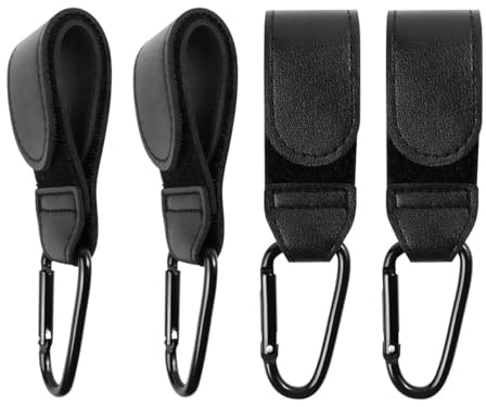 4 ganchos para cochecito, ganchos para cochecito de bebé, clips y ganchos universales para cochecito, clip de mosquetón ajustable para bolsas de pañales, el gancho perfecto para cochecito, compras y