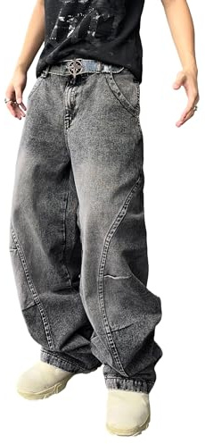 Zewool Jeans Baggy pour Homme avec Coutures Irrégulières – Pantalons en Denim Large Y2K Hip Hop Mode Casual Streetwear Coupe Lâche Jambe Droite Fit Relaxé Sport Skater Skateboard,E10 Gris,S