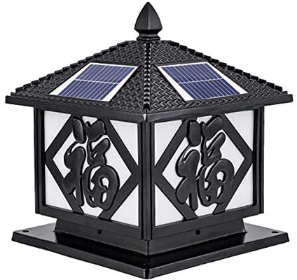 Exterior Solar Lamp Lawn Lamp Vintage Black Post Cap Light with Waterproof Solar Powered Pillar Lights with Pier Mount Base for 3x3 4x4 Wood Fence, Deck, Patio