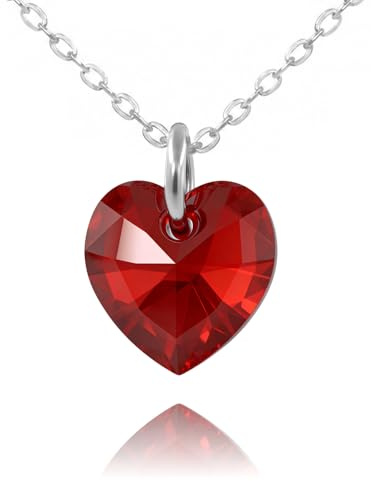 Passo Collar Mujer de Plata 925 con Colgante Corazon de piedra tallada en color - Regalos Originales para Mujer que se envían en una cajita ideal para hacer un regalo (Rojo)