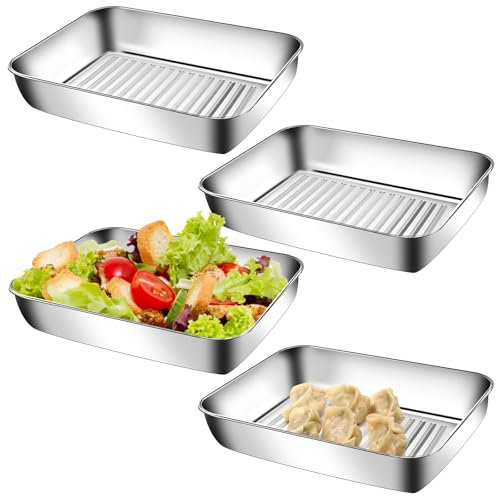 Breading Bowls Set of 4 Made of High-Quality Stainless Steel, 25 x 20 x 5.5 cm Stainless Steel Breading Set Bowl for Breading Fried Meat Fish, Metal Breading Street Rectangular for Kitchen and Gastro