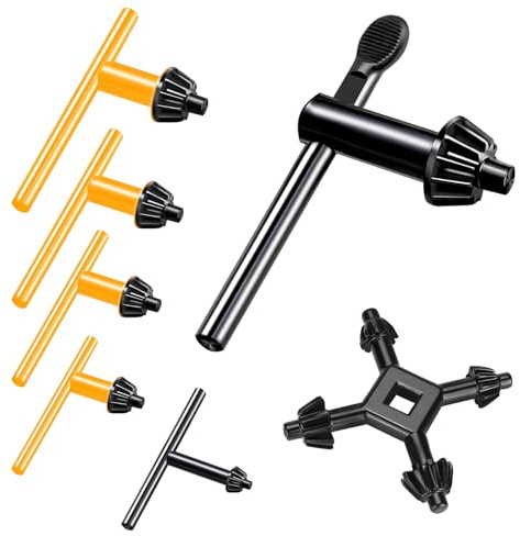 Waltool 7Pcs Drill Chuck Key Wrench with 4 In 1 Drilling Tool, 3/4 5/8 1/2 3/8 1/4 5/32 Carbon Steel Replacement Drill Press Chuck Key for Electric Drill Clamping