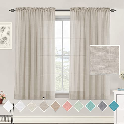 Tenger Home Leinen Vorhang Gardinen Halbtransparent Vorhänge Voile Gardinenschals Schiebevorhänge mit Kräuselband für Wohnzimmer Schlafzimmer,2 Stück (Leinenfarbe, 120x120 cm)