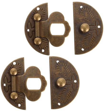 WESIEVYA 2pcs Vintage Brass Box Latch for Jewelry Box Round Hinge and Latch Shiny Finish