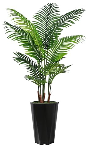 Artificial Palm Tree 5FT - Faux Plant with Black Diamond Planter - Tall Fake Tropical Areca Floor Plant Potted - Artificial Silk Tree for Home Office Living Room Decor Indoor