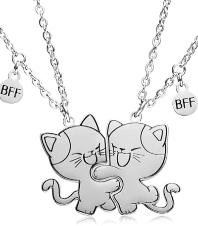 TPZORJX 2 pezzi Collana Gatto, Ciondoli Migliore Amico, Collana BFF, Ciondolo Amante Amicizia Coppia Inciso, Collana Ciondolo Sorelle Gioielli Amicizia Regalo, per Amici, Amanti,San Valentino