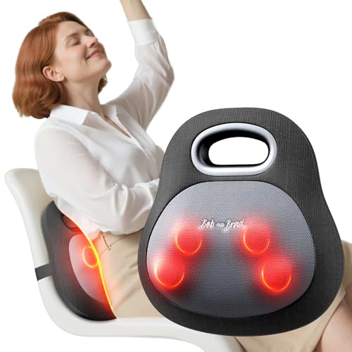 BOB AND BRAD Kabellos Rückenmassagegerät, Nackenmassagegerät mit Wärme zur Schmerzlinderung, EZBack Go Tiefengewebe 4D Shiatsu Massagegerät, Massagekissen mit Griff im Büro, Geschenk für Männer&Frauen