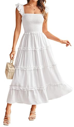 GRACE KARIN Women's Summer Straps Dresses Smocked Elastic A-line Maxi Dress
