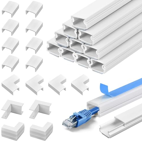 CEOTIS 4.8 Meter Self-Adhesive Cable Trunking, Trunking for Electric Cables, Cable Cover, White Trunking for Hiding Cables,Paintable PVC Cable Cover, Self Adhesive Trunking for Wall -W15mm, H10mm