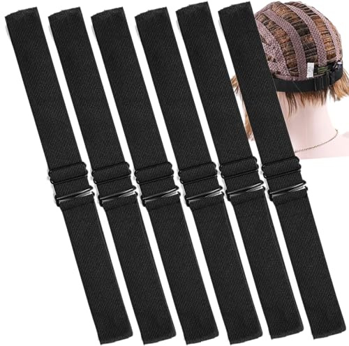 Amazleer Elastic Wig Bands, 30.5 x 3 cm, Adjustable Non-Slip Straps Black, Pack of 6 (Black)