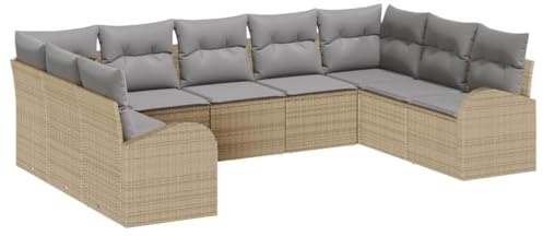 vidaXL 9-teiliges Garten-Sofa-Set mit Kissen, wetterfestes beiges Poly-Rattan, ideal für Balkon oder Terrasse. Modulares Loungesofa bringt Komfort für den Sommer.